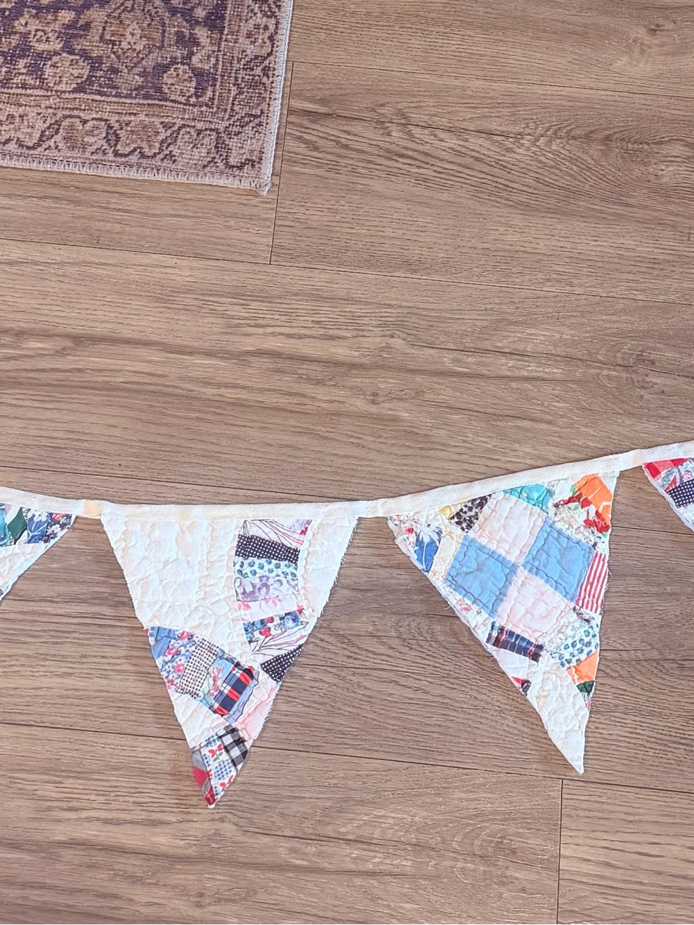 Vintage Quilted Handmade Patchwork Triangle Bunting Garland - Multicolor